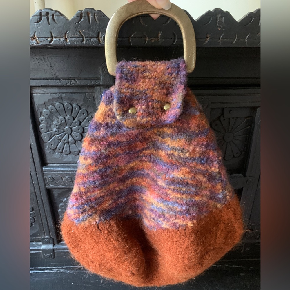 Handmade Top Handle Knit Boho Brass Handle Handbag